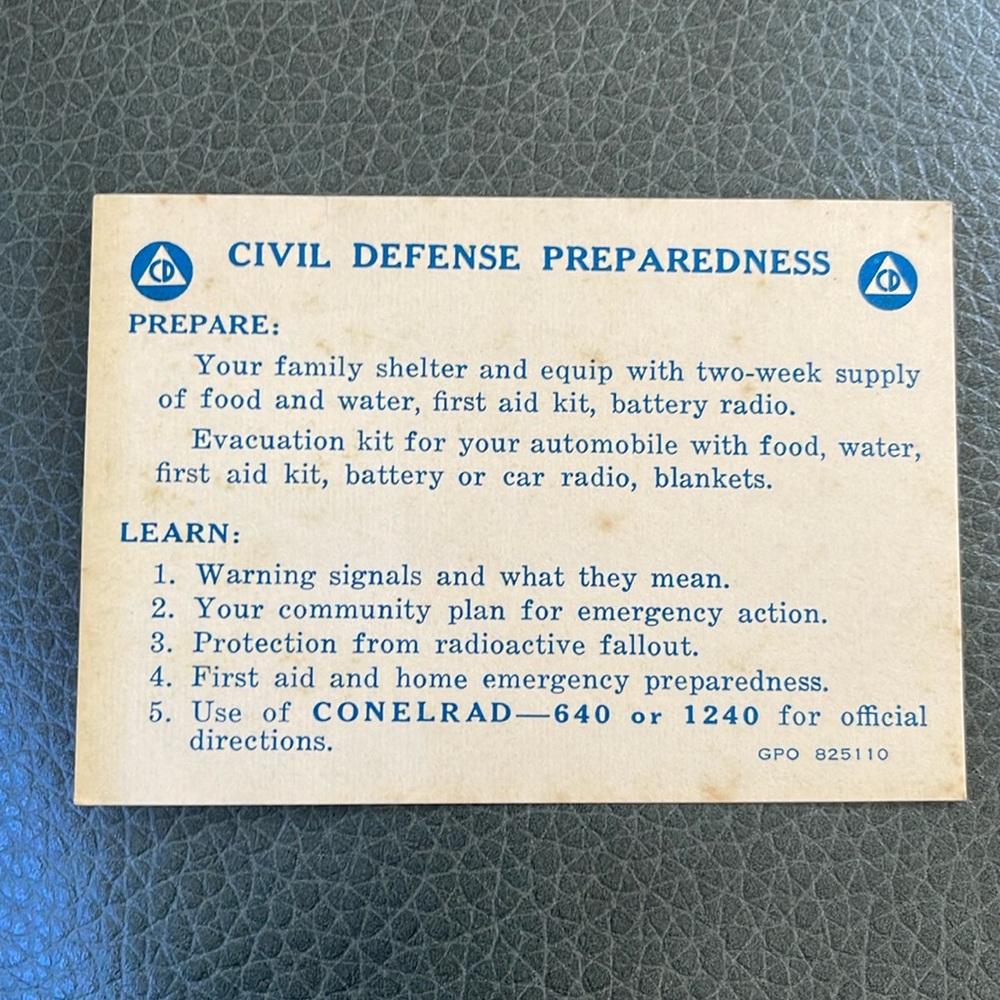 Vintage World War II Civil Defense Preparedness Card